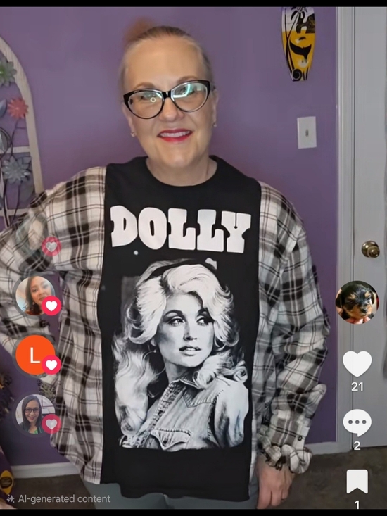 Tops - Dolly Parton One-of-a-Kind Upcycled Flannel Sleeve Shirt